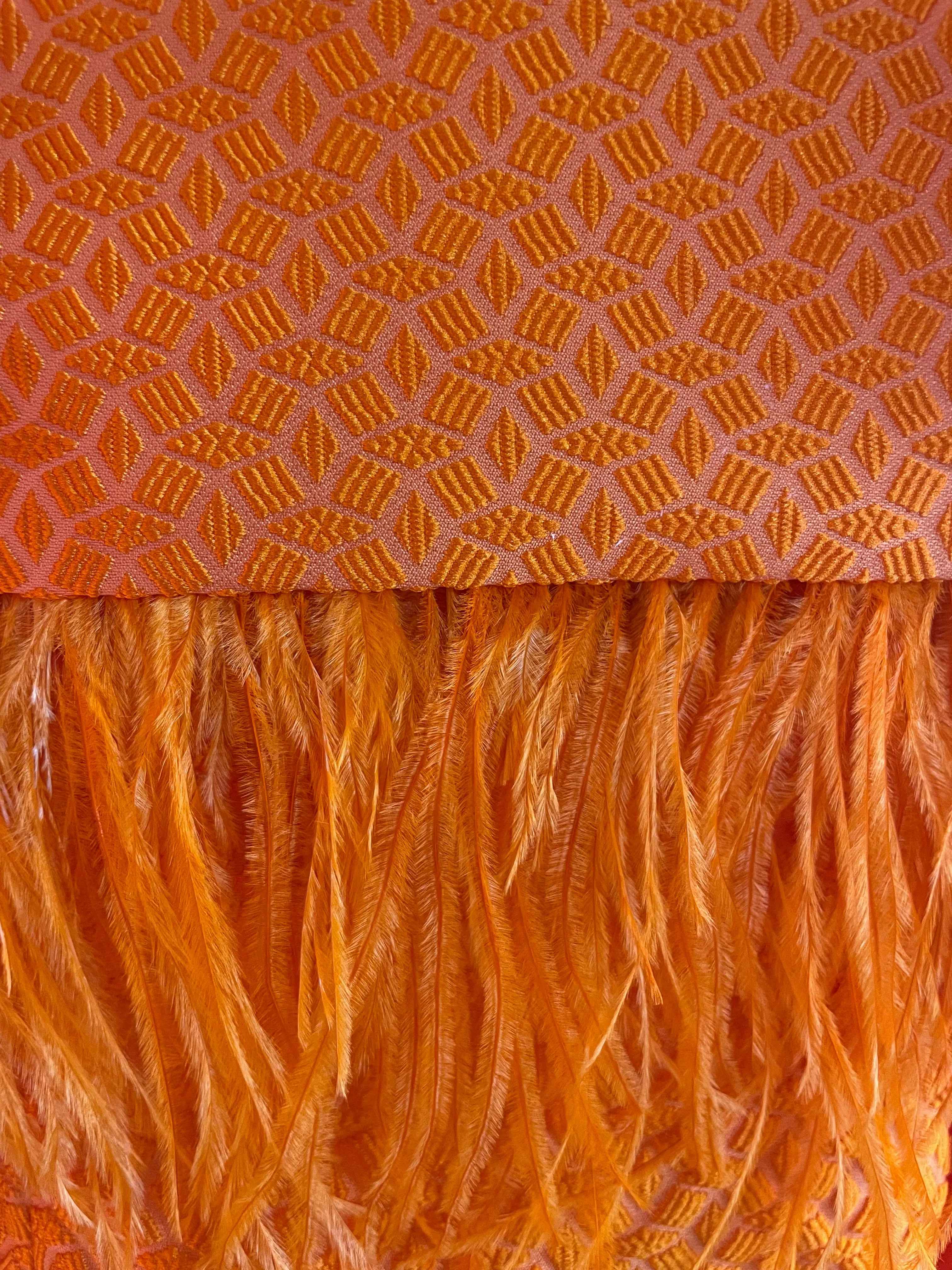Matilde Cano Orange Dress With Feather Details