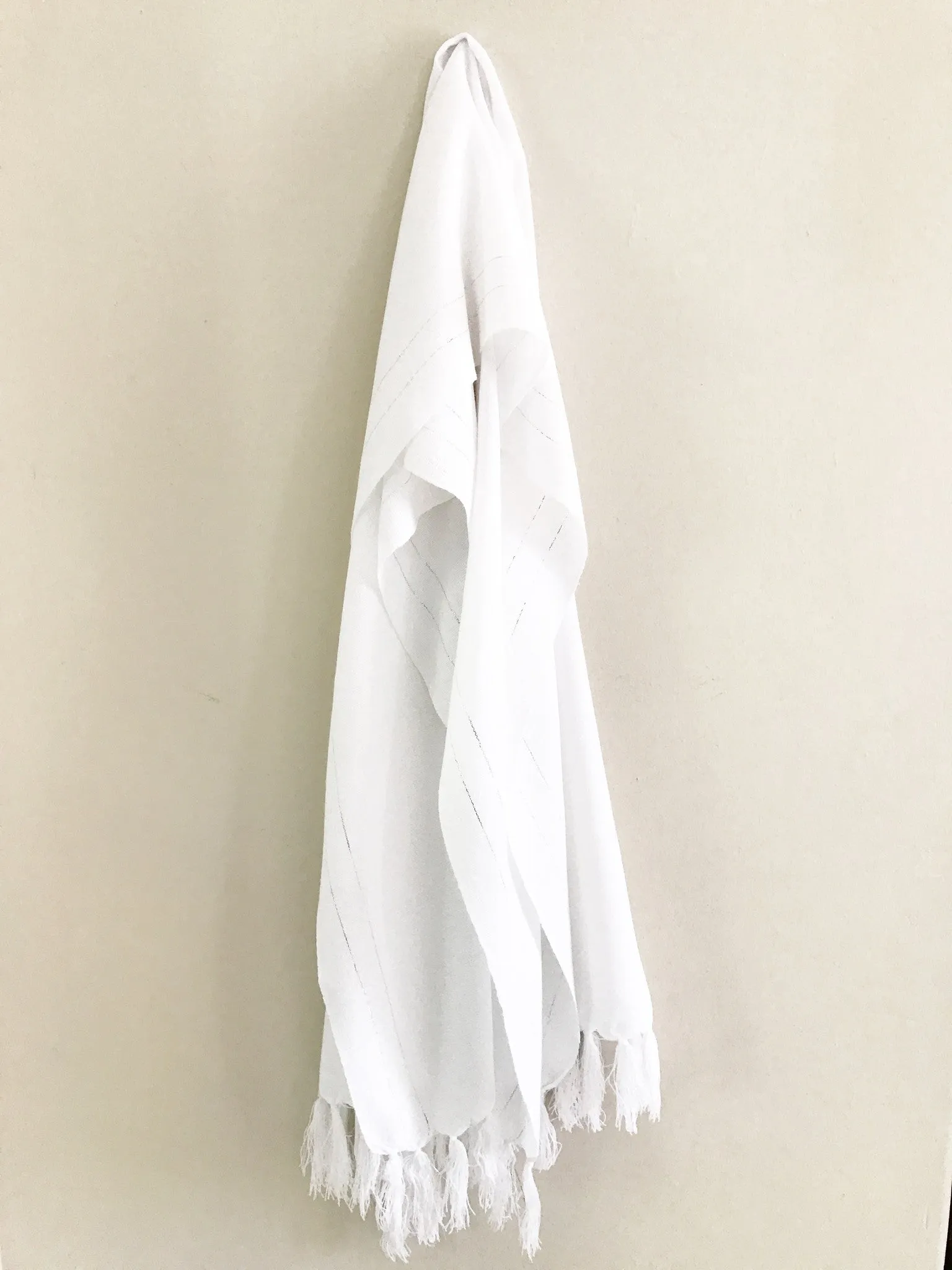 Mexican rebozo -white with silver details