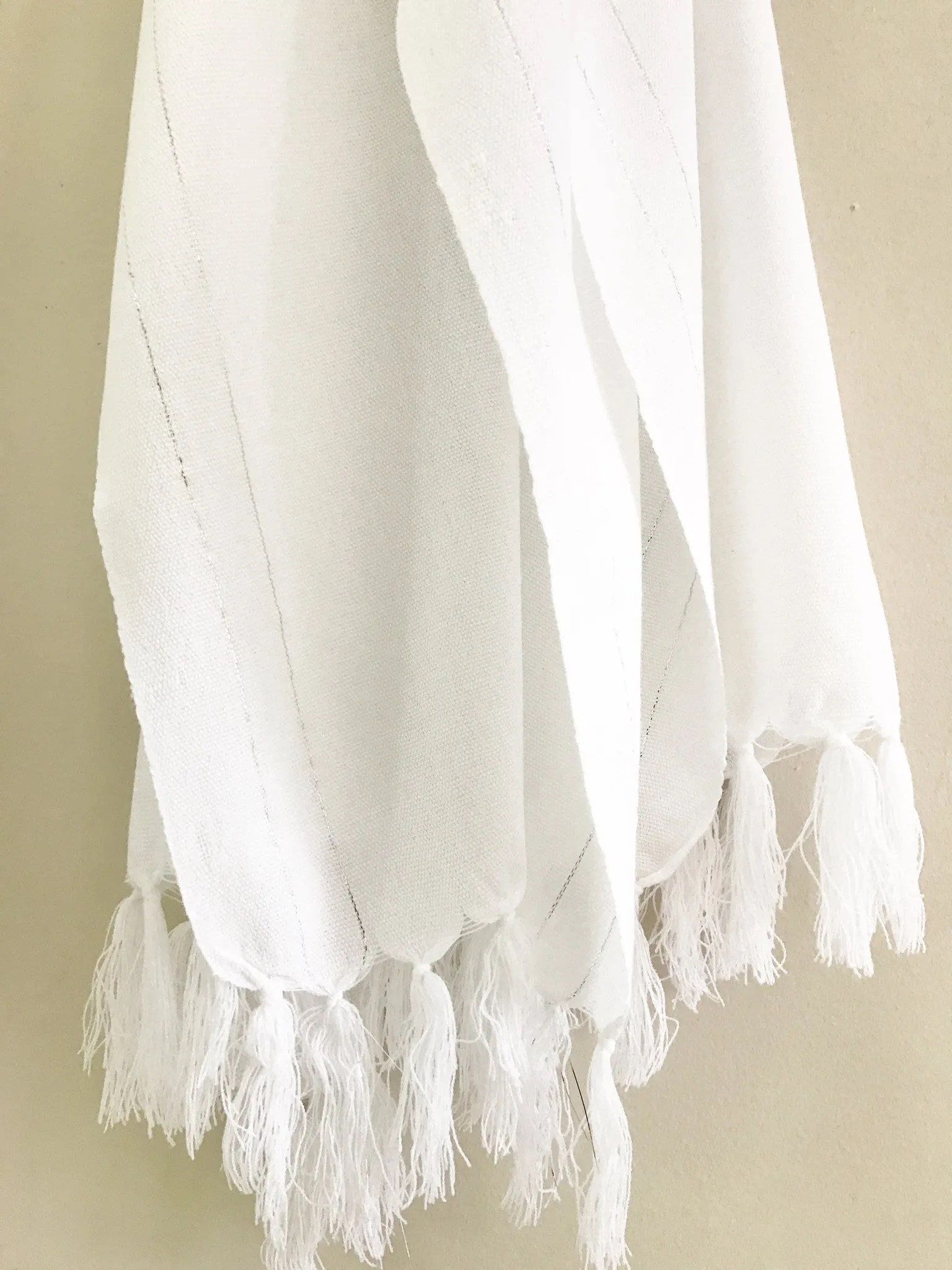Mexican rebozo -white with silver details