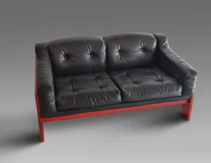 Mid Century Red and Black Sofa by Claudio Salocchi for Sormani
