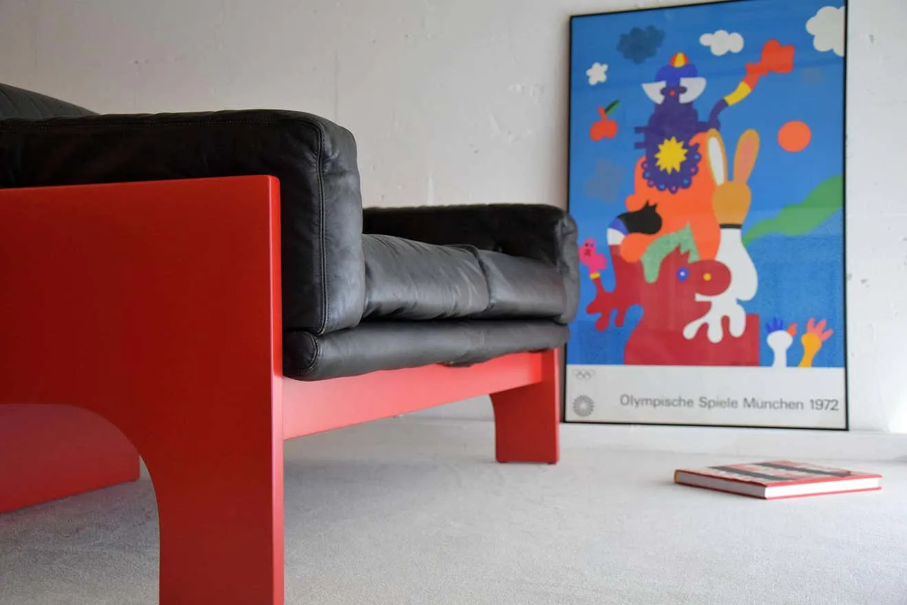 Mid Century Red and Black Sofa by Claudio Salocchi for Sormani