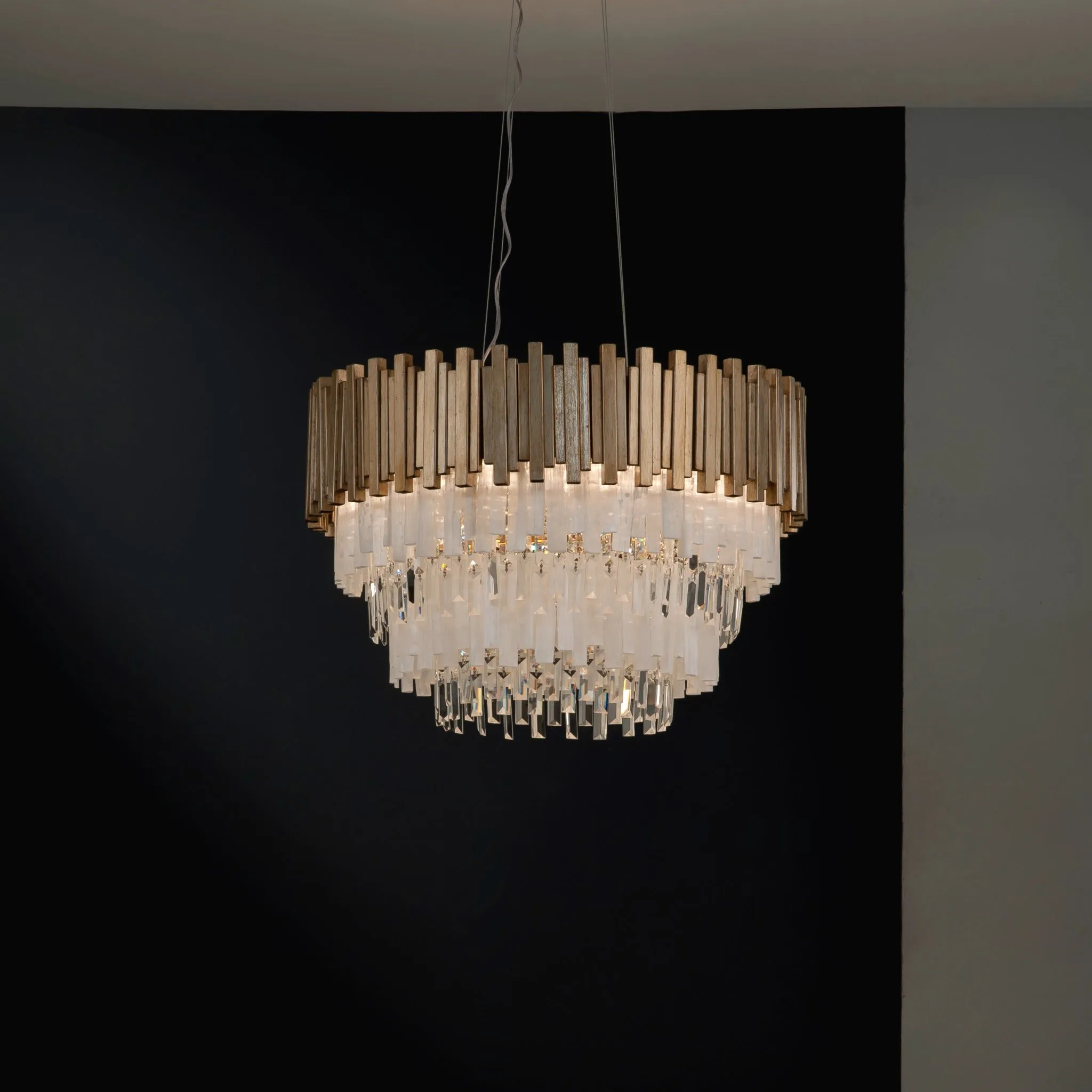 Modern Metal And Rock Crystal Chandelier With Custom Frame Finish