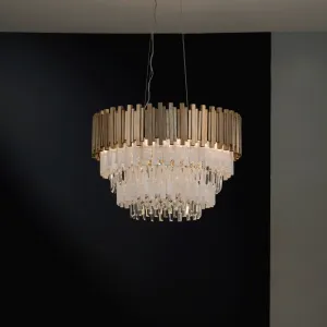 Modern Metal And Rock Crystal Chandelier With Custom Frame Finish