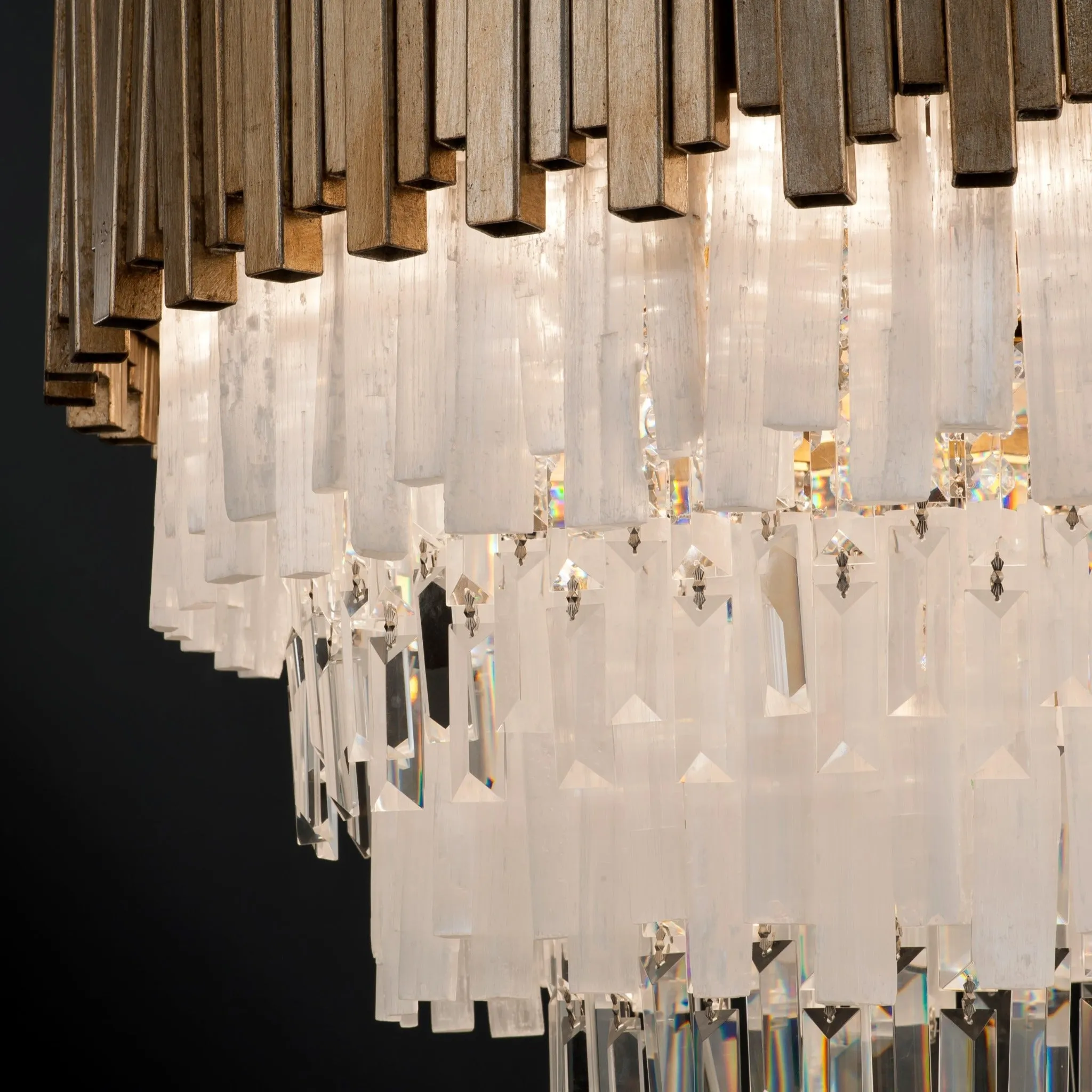 Modern Metal And Rock Crystal Chandelier With Custom Frame Finish