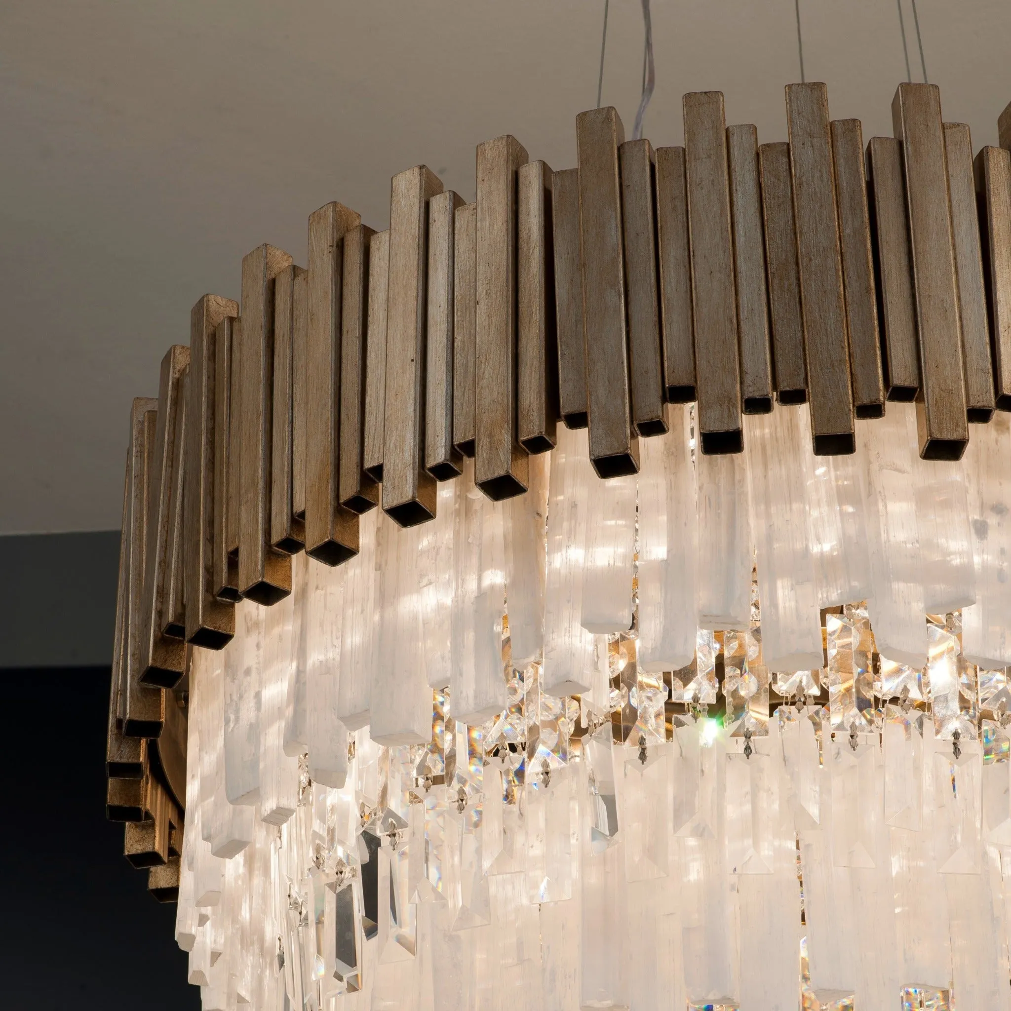 Modern Metal And Rock Crystal Chandelier With Custom Frame Finish