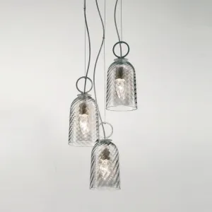 Modern Triple Cluster Pendant Light In Clear Or Amber Murano Glass