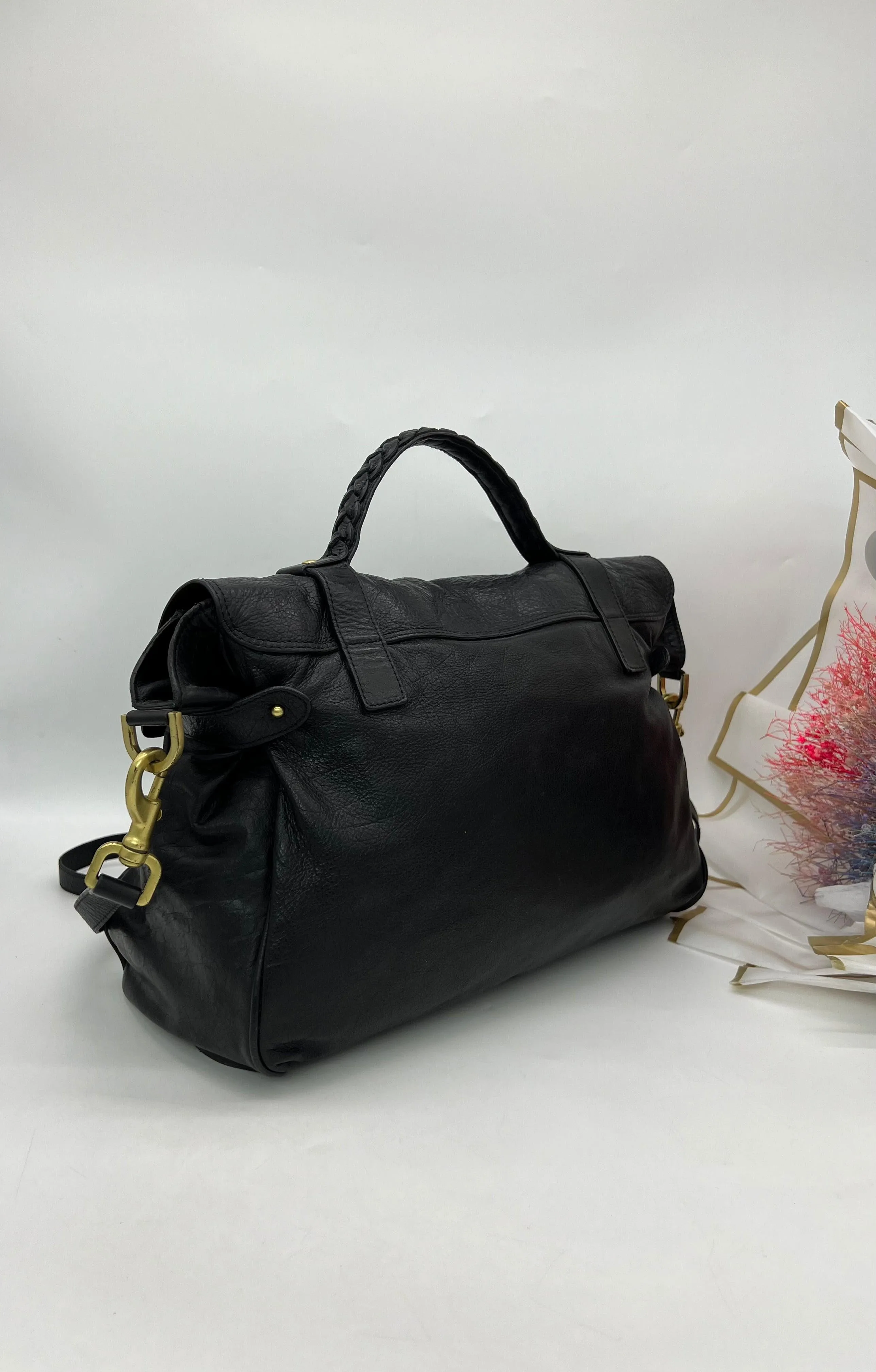 MULBERRYBlack Leather Oversized Alexa Top Handle Shoulder Bag