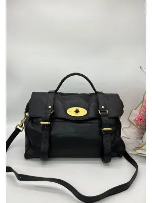 MULBERRYBlack Leather Oversized Alexa Top Handle Shoulder Bag