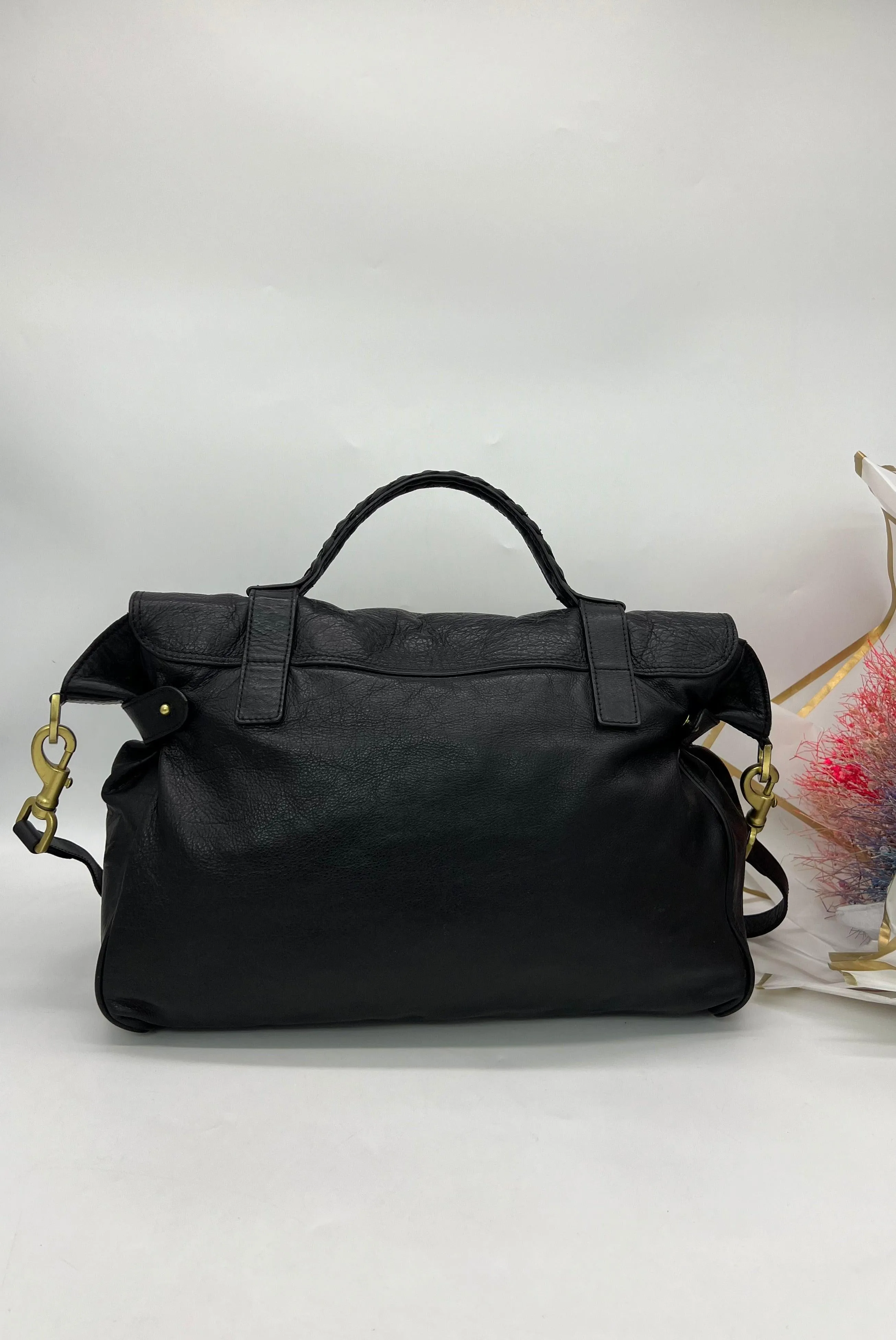 MULBERRYBlack Leather Oversized Alexa Top Handle Shoulder Bag