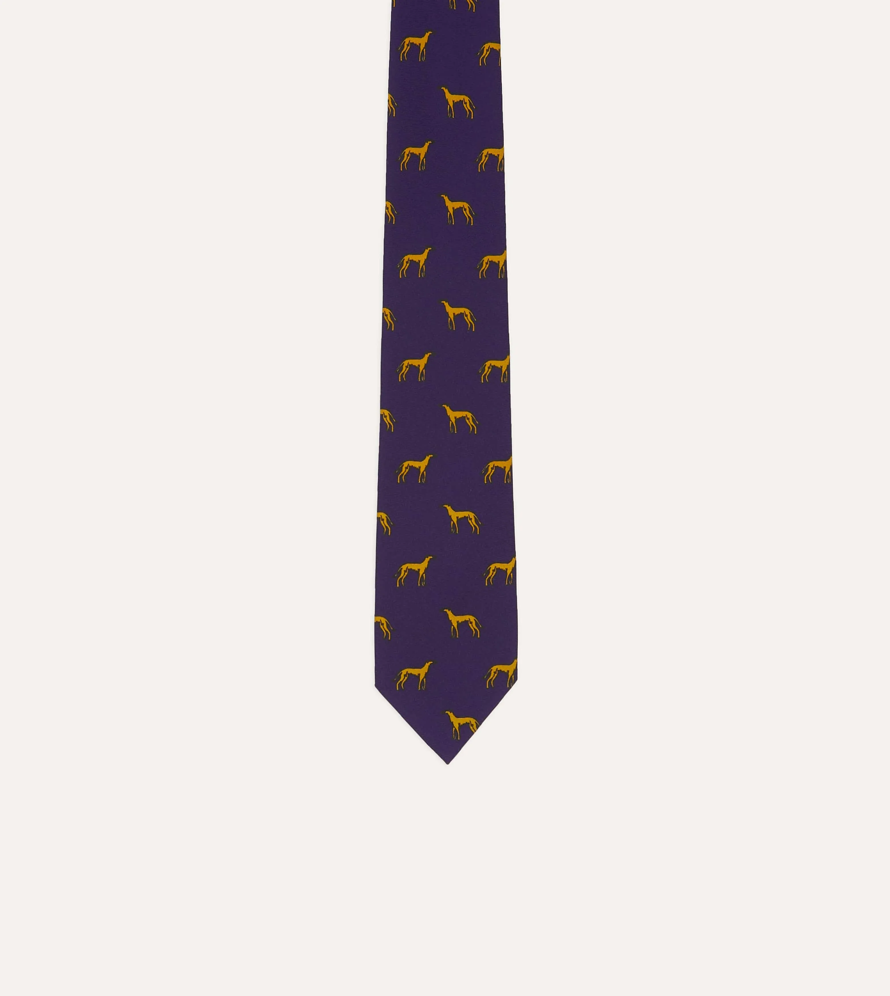 Navy and Yellow Dog Print Silk Tie