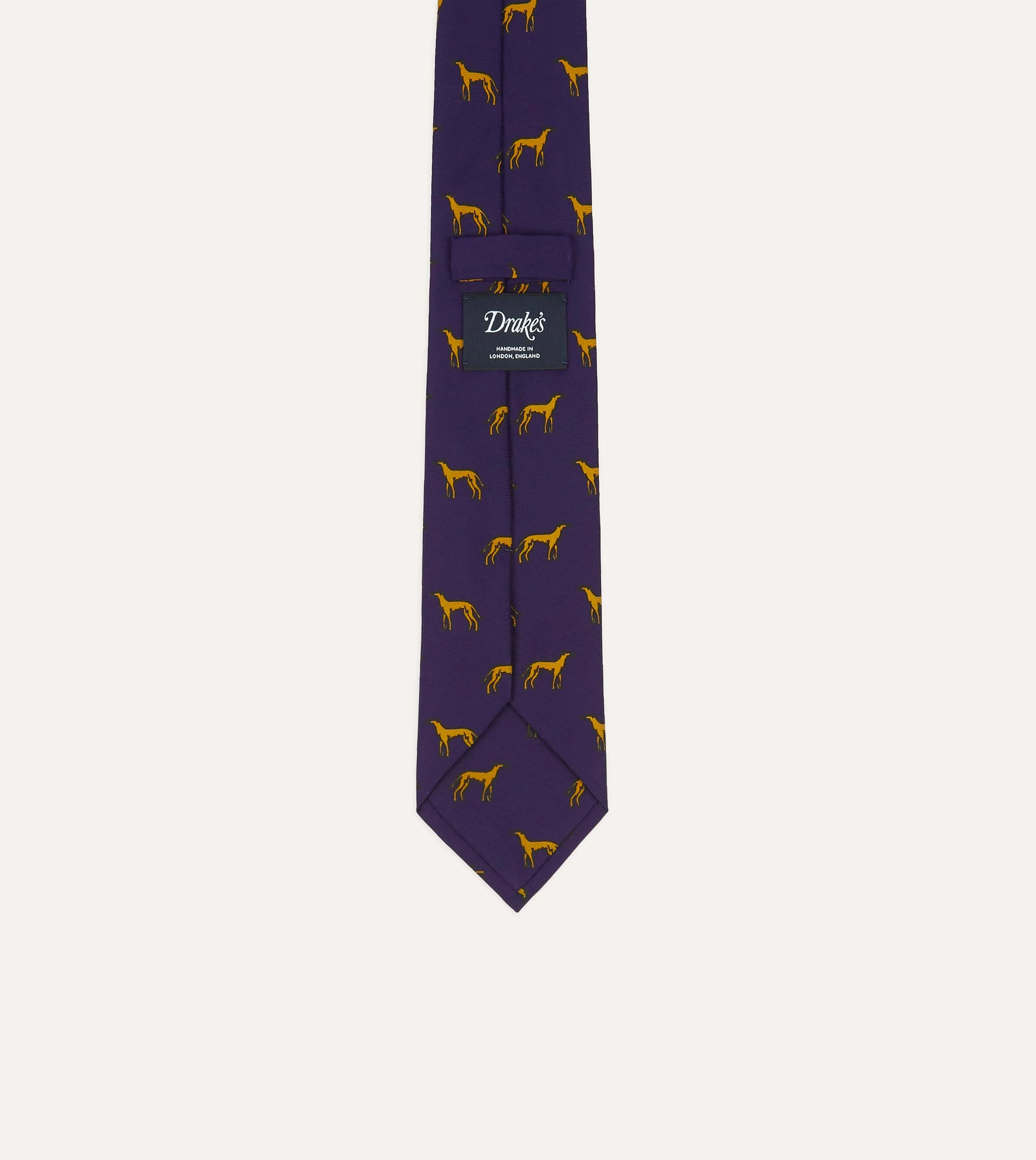 Navy and Yellow Dog Print Silk Tie