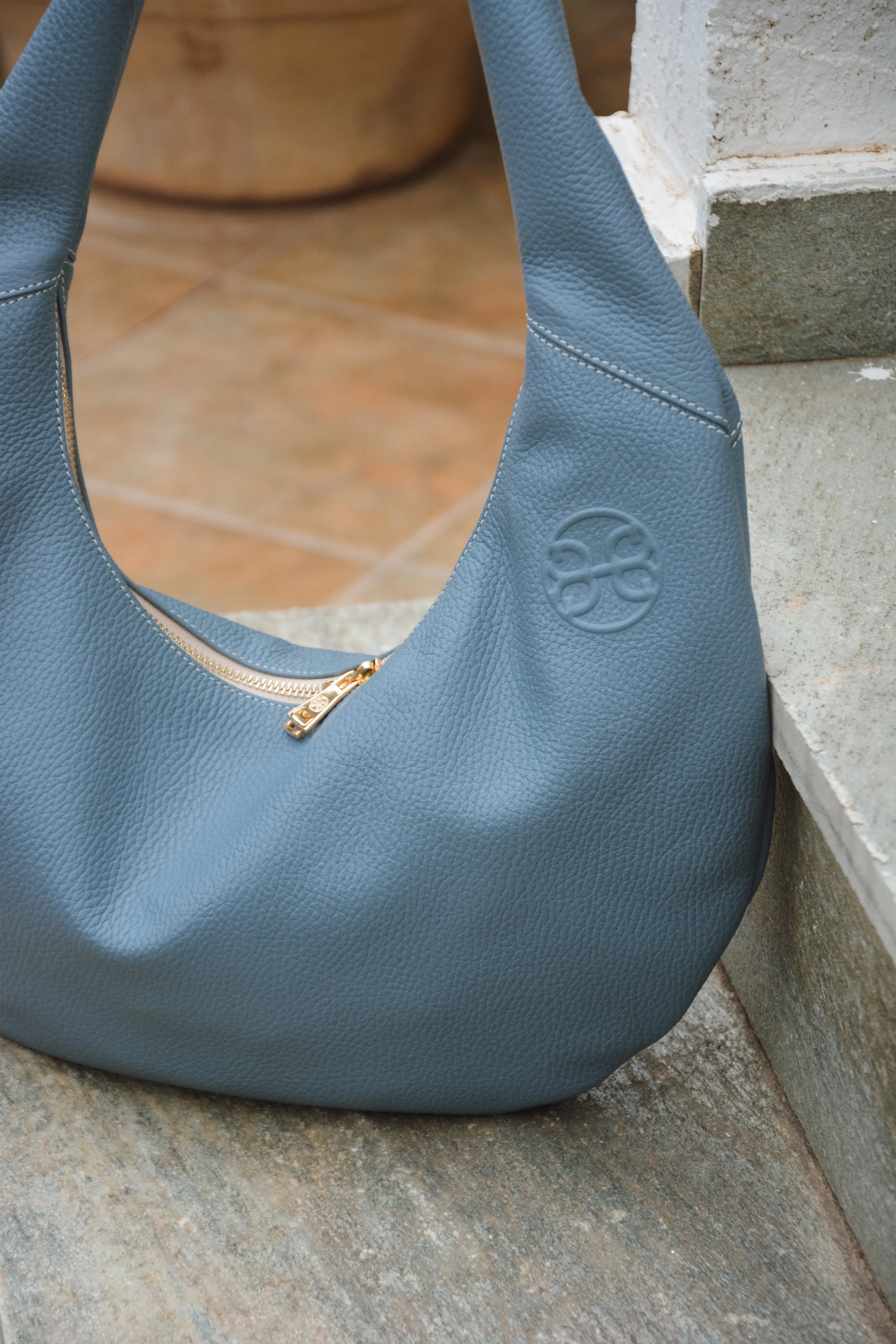 Ophelia Leather Shoulder Bag - French Blue