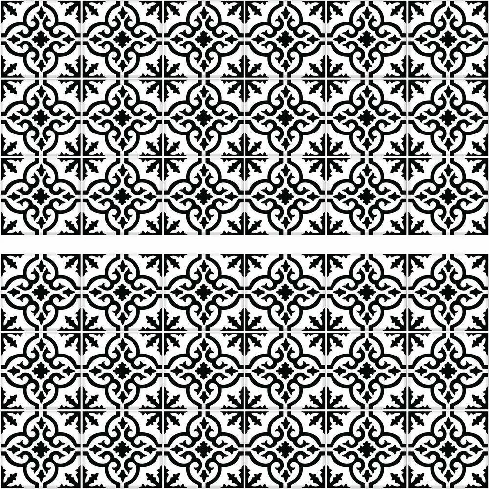 Ornate Black and White Tile Backsplash Peel and Stick Giant Wall Decals