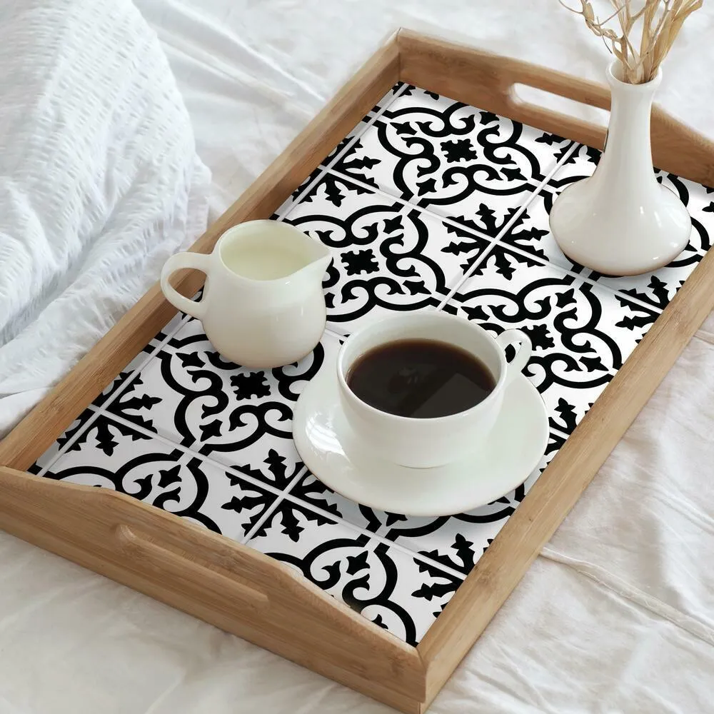 Ornate Black and White Tile Backsplash Peel and Stick Giant Wall Decals
