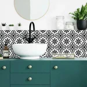 Ornate Black and White Tile Backsplash Peel and Stick Giant Wall Decals