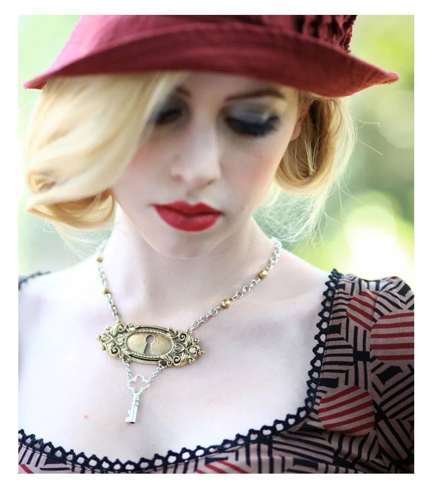Ornate Keyhole with Key Drop Necklace by Classic Hardware