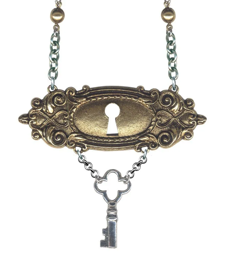 Ornate Keyhole with Key Drop Necklace by Classic Hardware