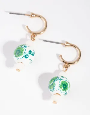Painted Ball Green Huggie Earrings