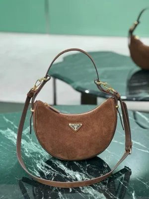 PD316 Prada Arqué Suede Shoulder Bag / HIGHEST QUALITY VERSION / 8.8x7.3x2.5inch