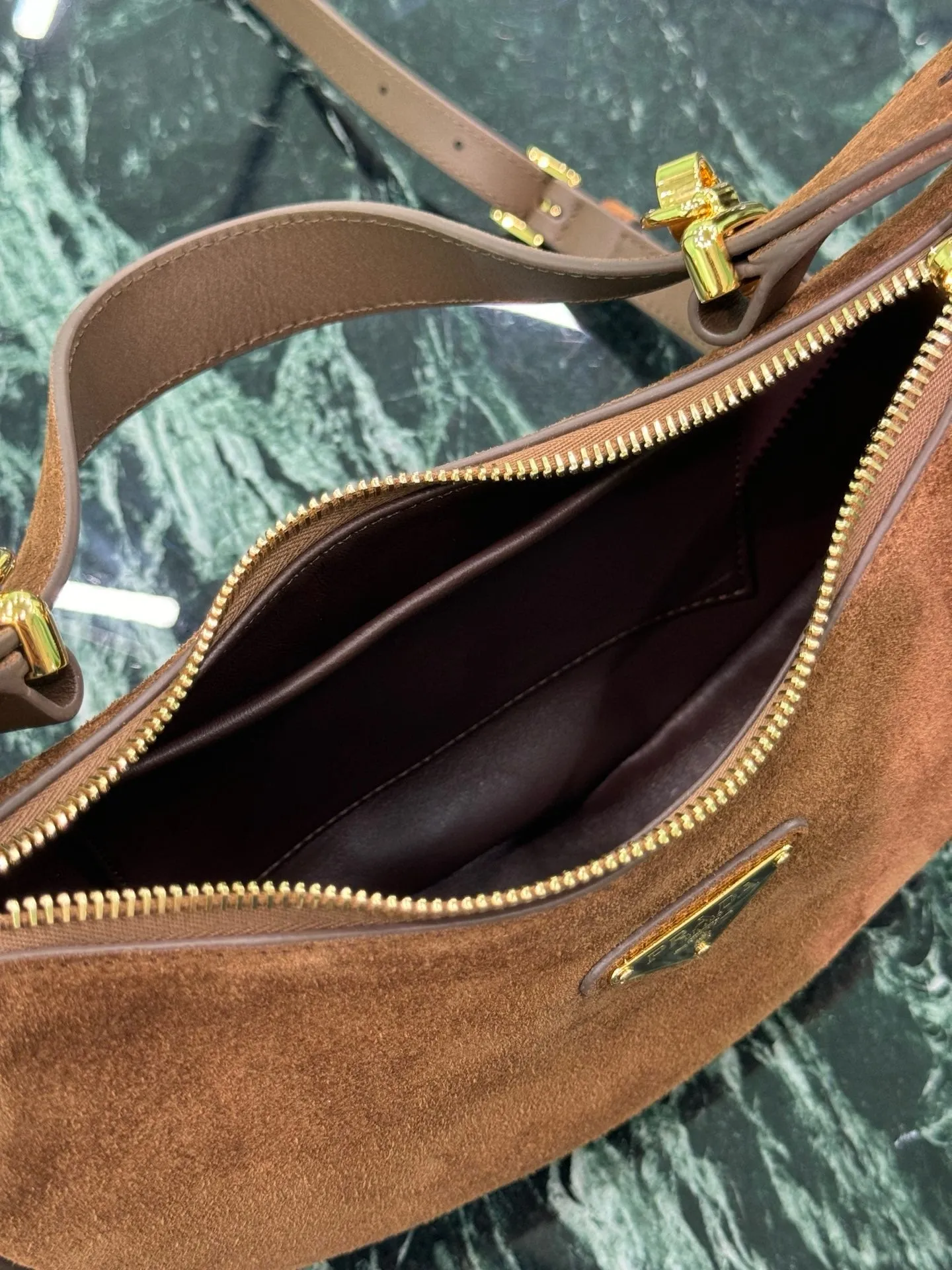 PD316 Prada Arqué Suede Shoulder Bag / HIGHEST QUALITY VERSION / 8.8x7.3x2.5inch