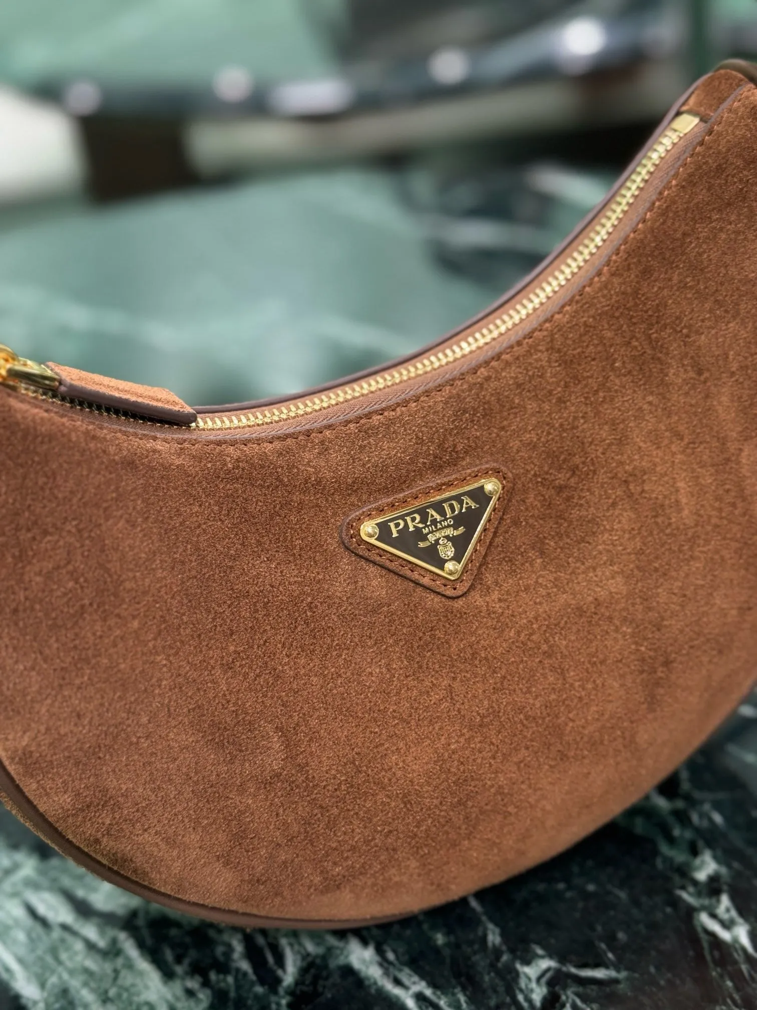 PD316 Prada Arqué Suede Shoulder Bag / HIGHEST QUALITY VERSION / 8.8x7.3x2.5inch