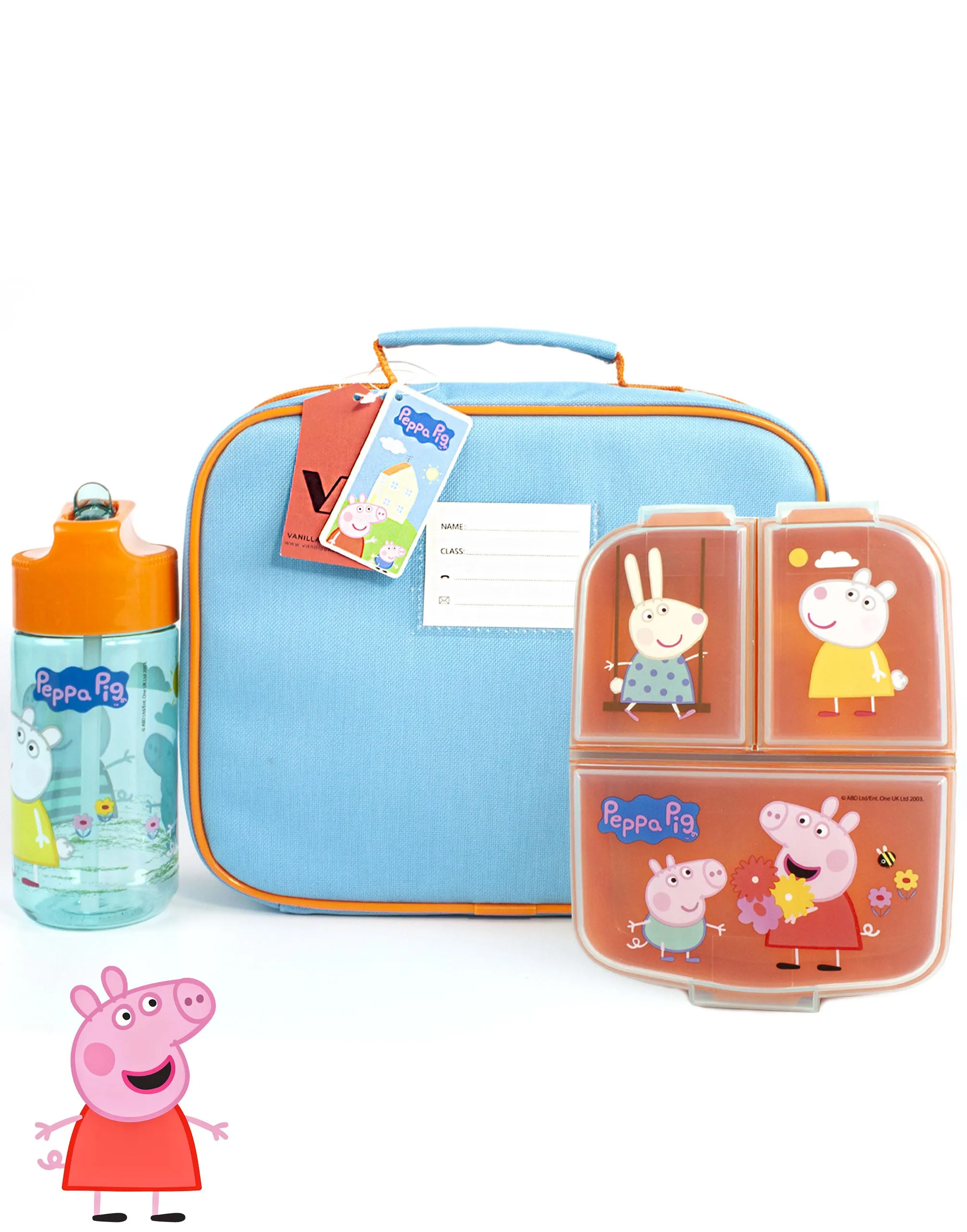 Peppa Pig Multi-Character Placement Prints Girls Blue Lunch Bag Bottle and Snack Pot