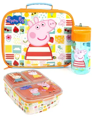 Peppa Pig Multi-Character Placement Prints Girls Blue Lunch Bag Bottle and Snack Pot