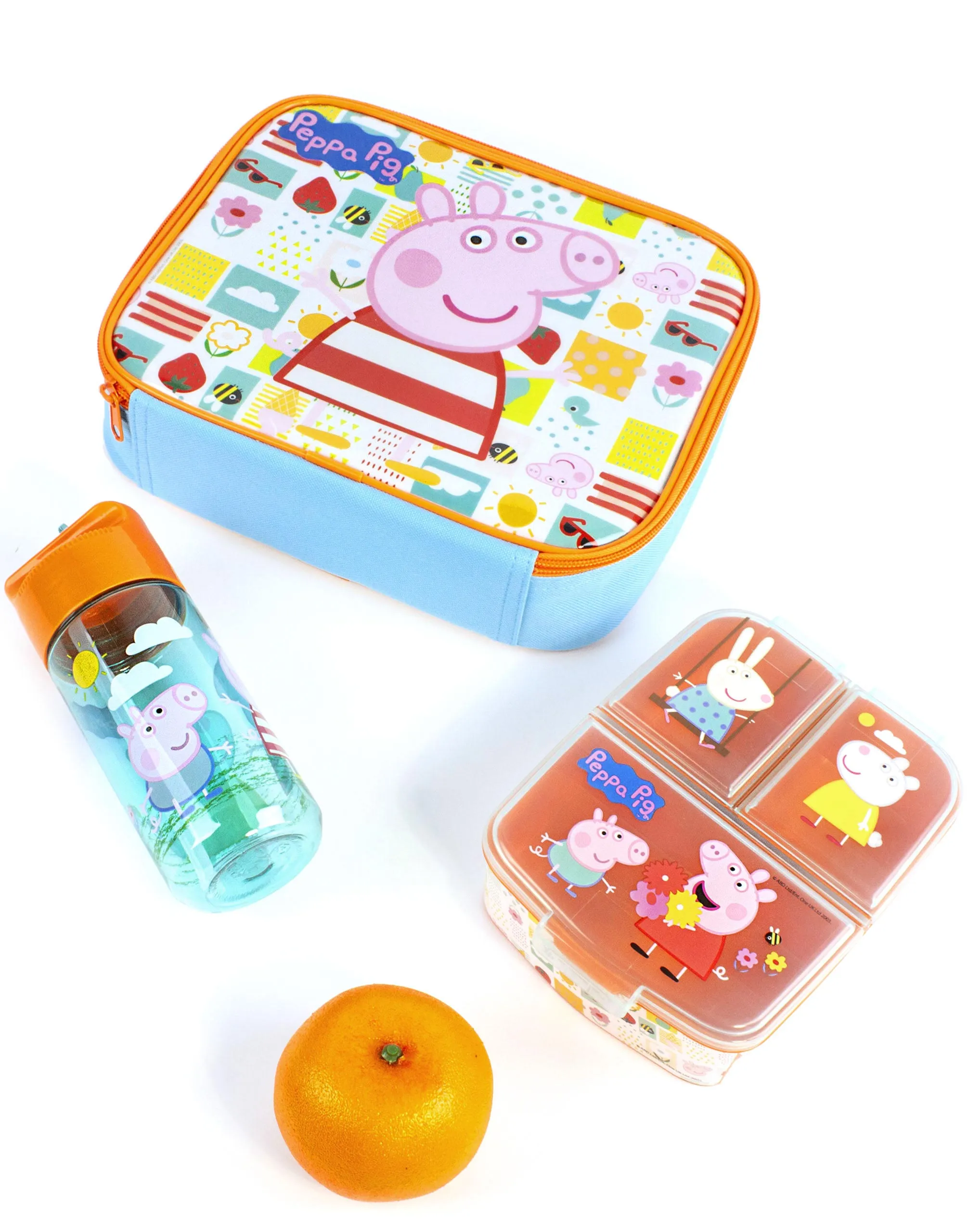 Peppa Pig Multi-Character Placement Prints Girls Blue Lunch Bag Bottle and Snack Pot