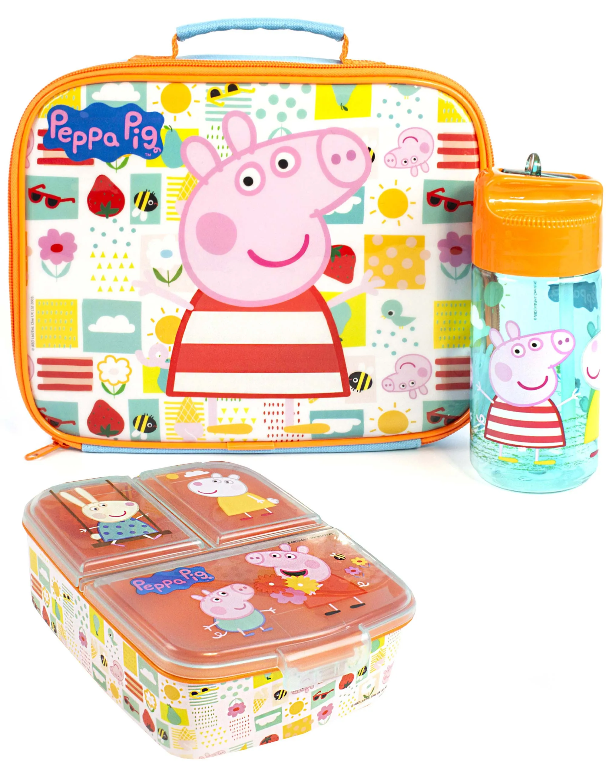Peppa Pig Multi-Character Placement Prints Girls Blue Lunch Bag Bottle and Snack Pot