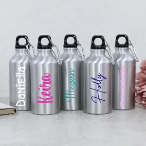Personalised Children's Silver Metal Water Bottle with Carabiner Clip