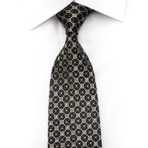 Pierre Cardin Mens Silk Necktie Gold Black Ornate Checkered Sparkling With Gold Rhinestones