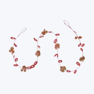 Pink Glass Bead Wired Leaves   Flowers Garland