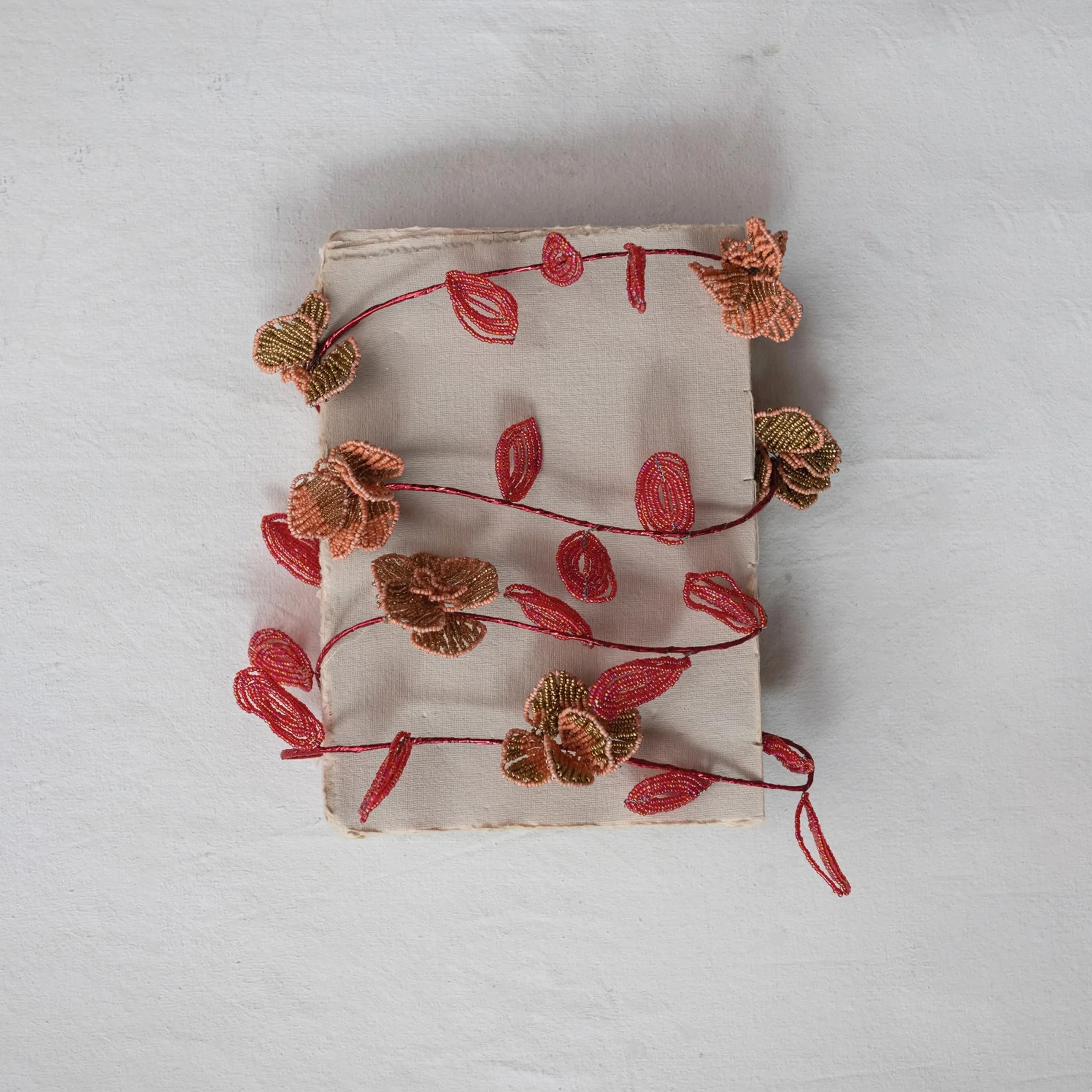 Pink Glass Bead Wired Leaves   Flowers Garland