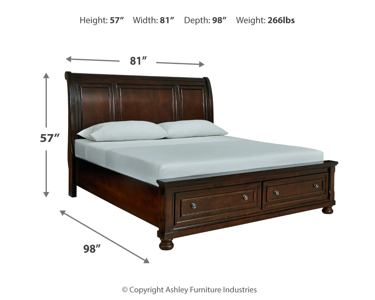Porter California King Sleigh Bed with Mirrored Dresser, Chest and Nightstand