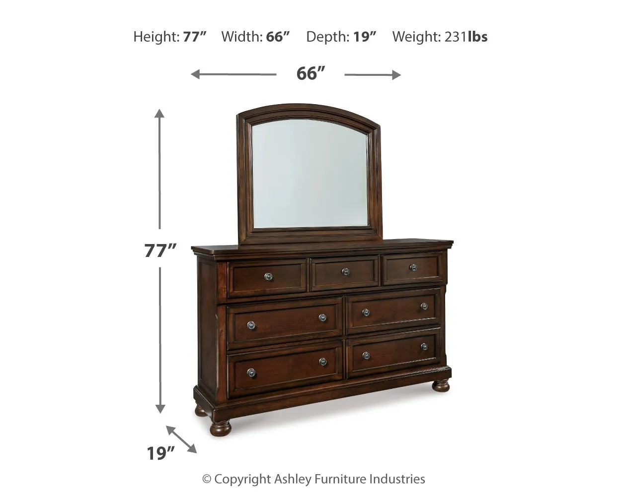 Porter California King Sleigh Bed with Mirrored Dresser, Chest and Nightstand