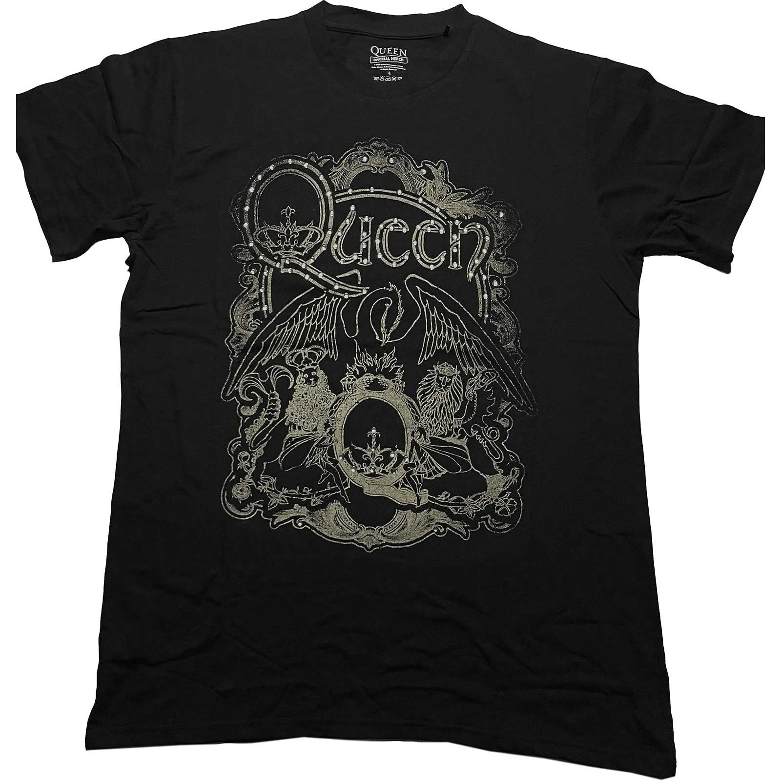 Queen Unisex Embellished T-Shirt: Ornate Crest (Diamante)