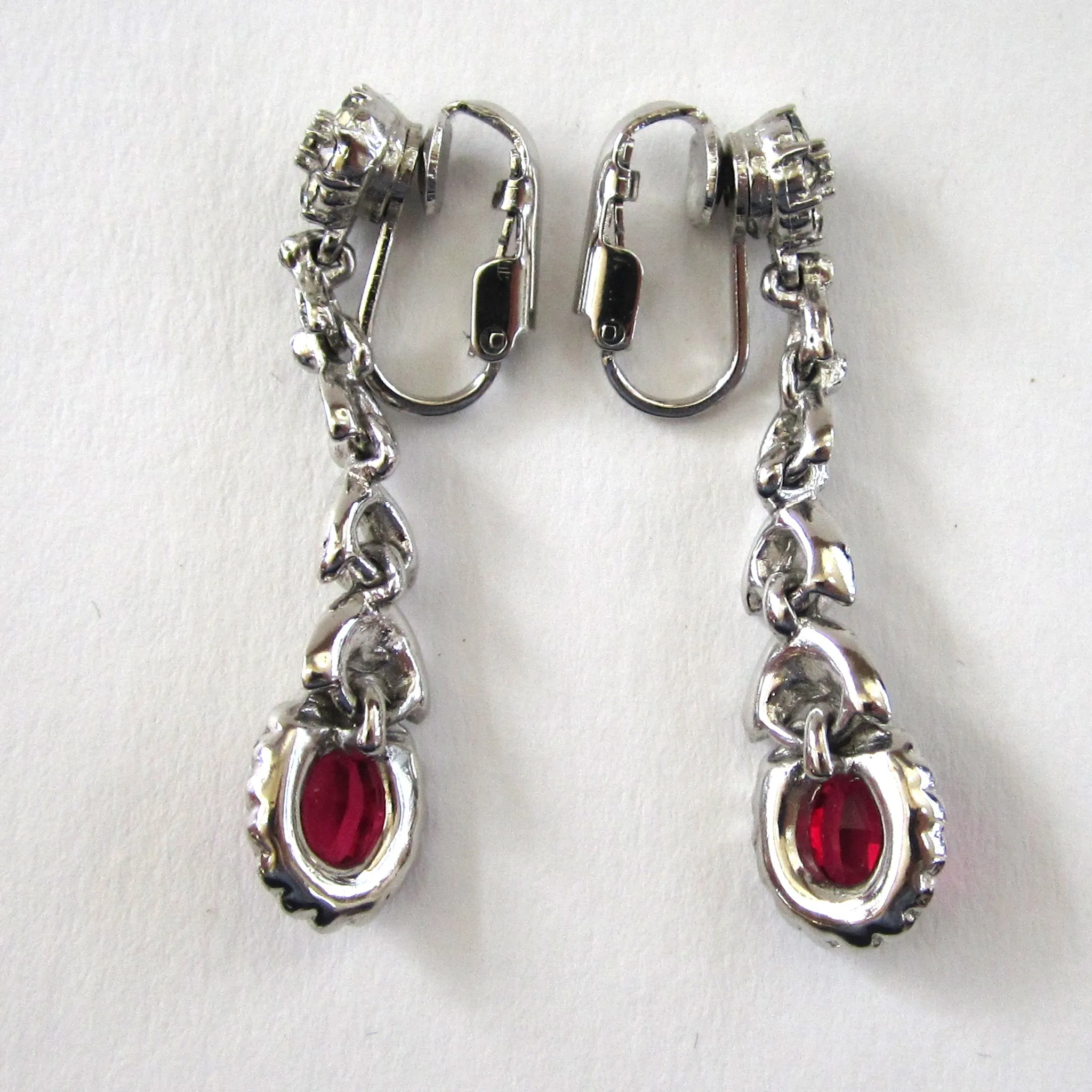 Red and Clear Rhinestone Leaf-drop Earrings