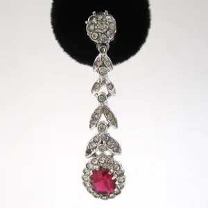 Red and Clear Rhinestone Leaf-drop Earrings