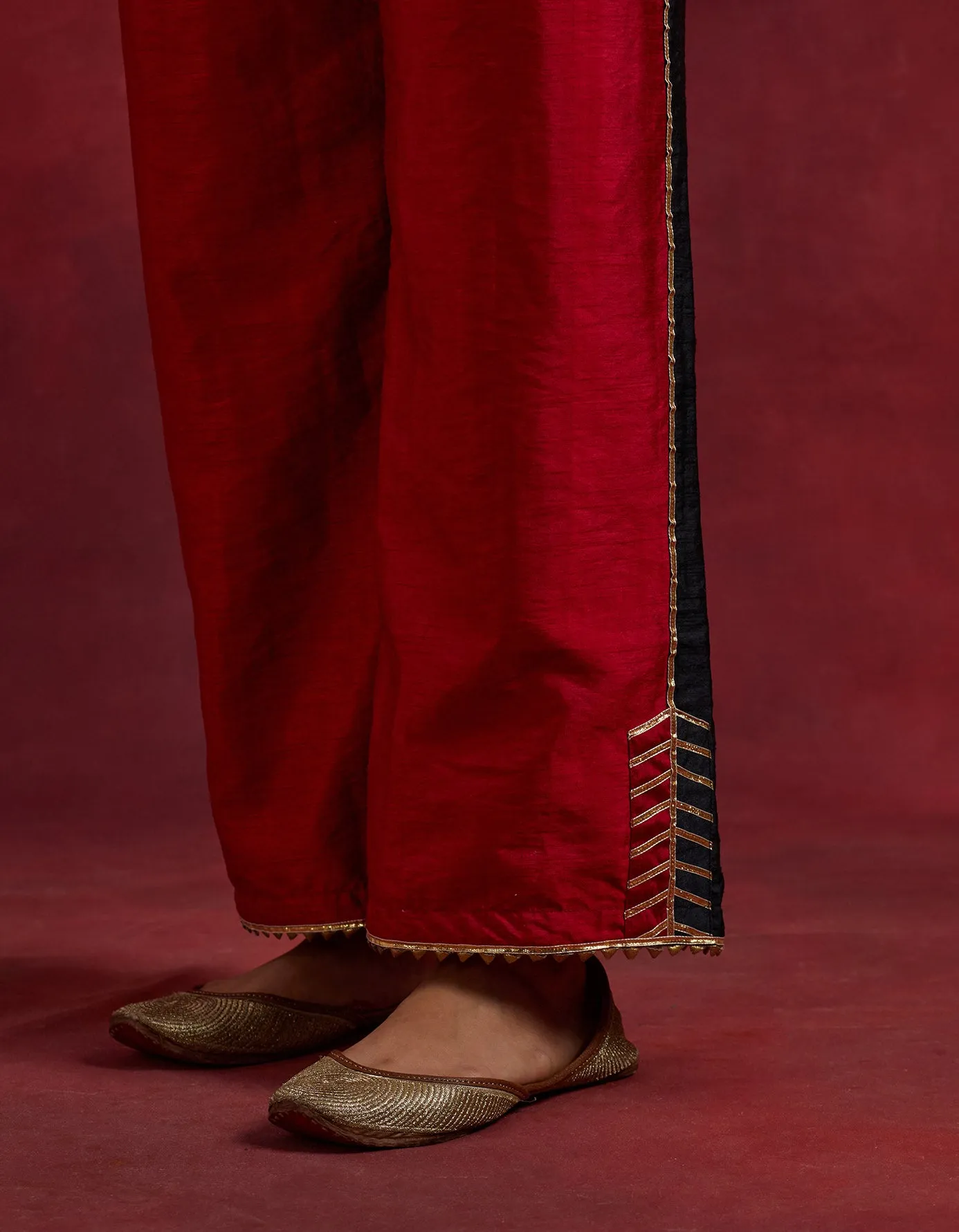 Red Black Raw Silk Half And Half Kurta Set (Set Of 2)