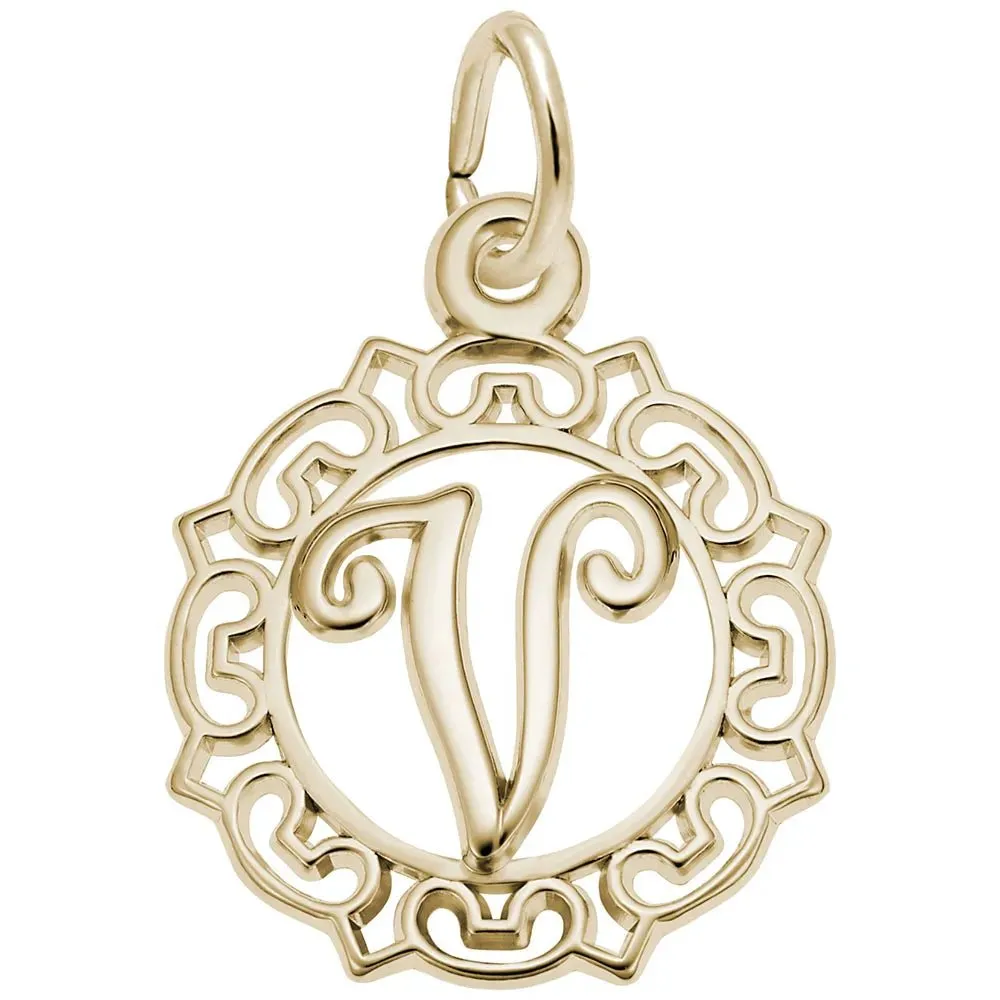 Rembrandt Charms - Ornate Script Initial V Charm - 0817-022