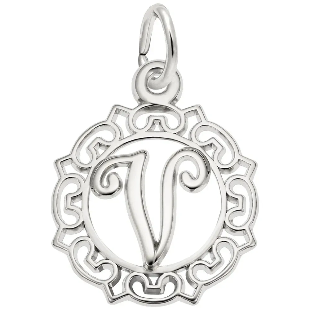 Rembrandt Charms - Ornate Script Initial V Charm - 0817-022