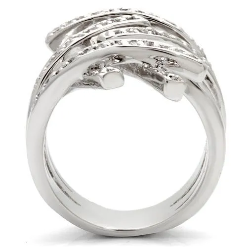 Rhodium Brass Ring with AAA Grade CZ in Clear for Women Style 0W061