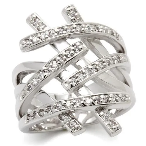 Rhodium Brass Ring with AAA Grade CZ in Clear for Women Style 0W061