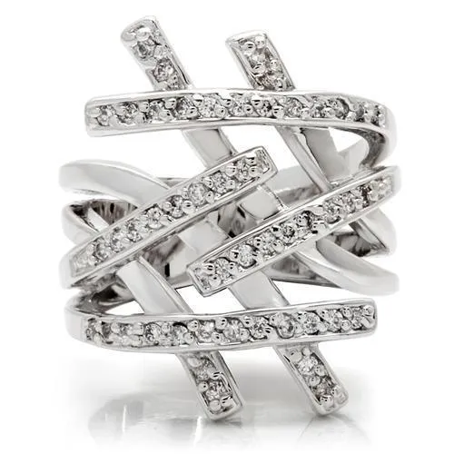 Rhodium Brass Ring with AAA Grade CZ in Clear for Women Style 0W061