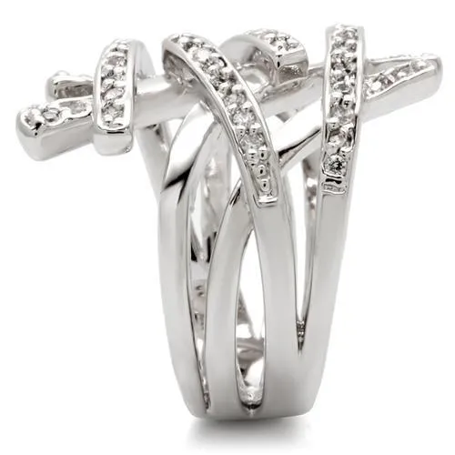 Rhodium Brass Ring with AAA Grade CZ in Clear for Women Style 0W061