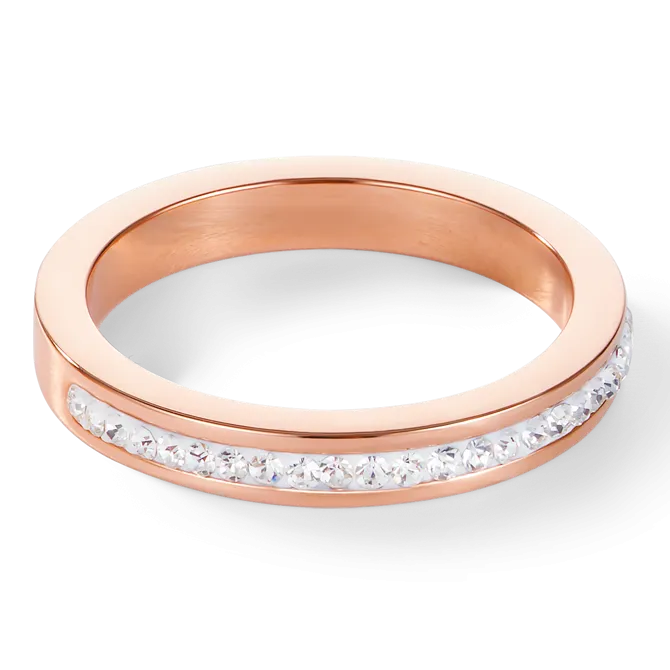Ring slim stainless steel rose gold & crystals pavé crystal