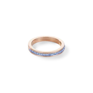 Ring slim stainless steel rose gold & crystals pavé light blue