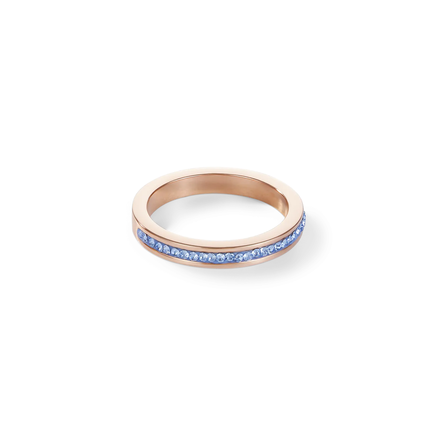 Ring slim stainless steel rose gold & crystals pavé light blue