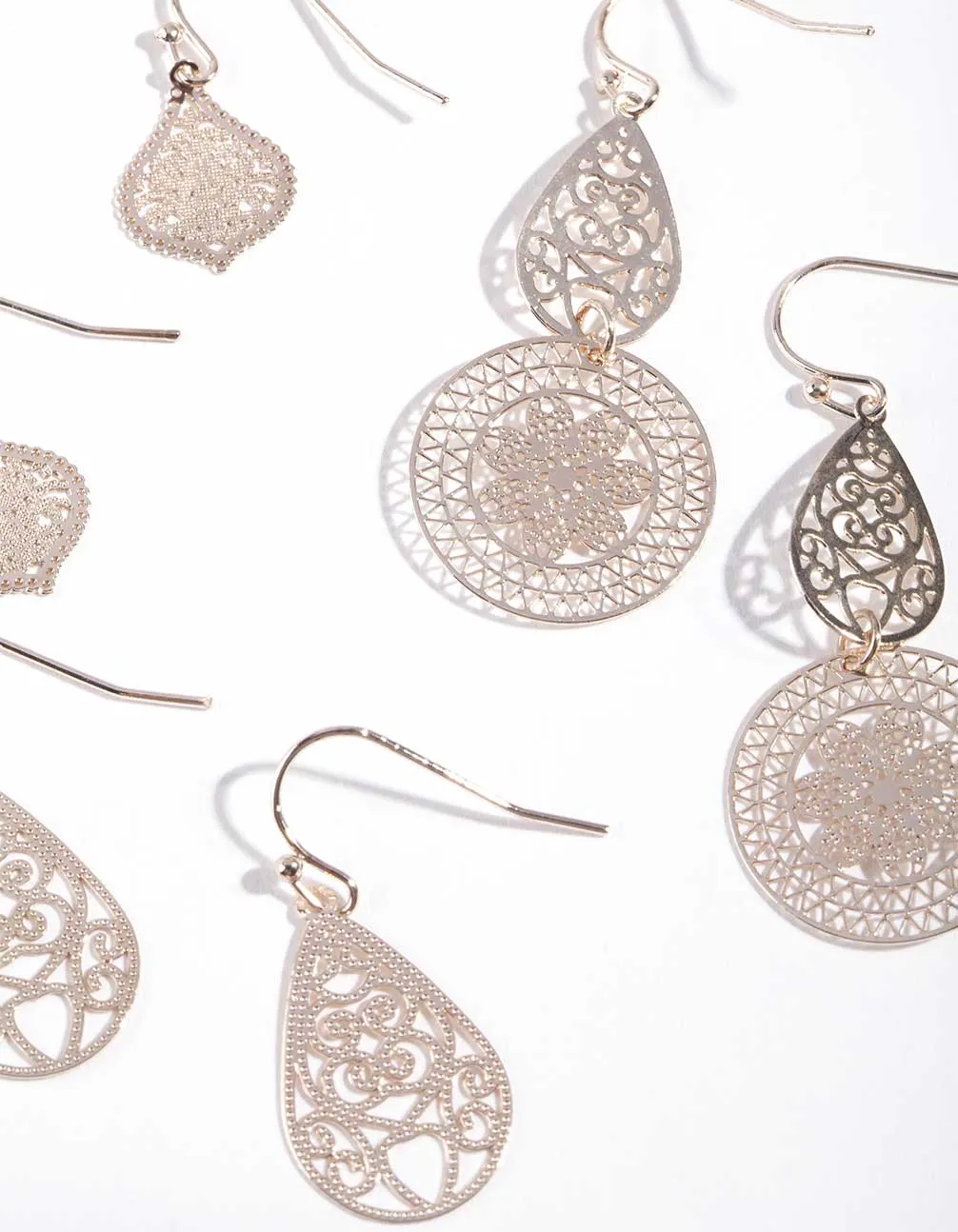 Rose Gold Ornate Earring 3 Pack