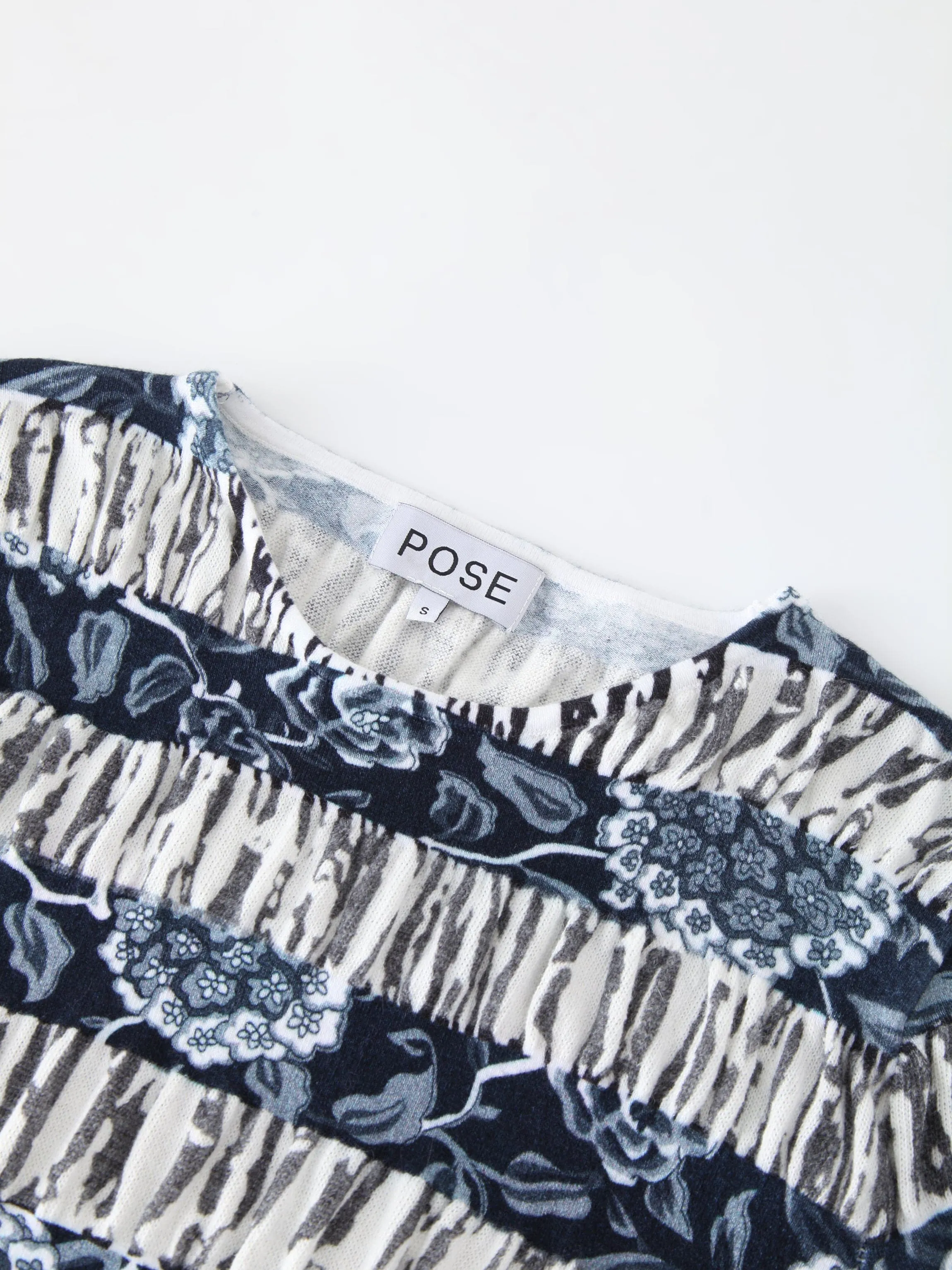 Ruched Sweater-Black Floral